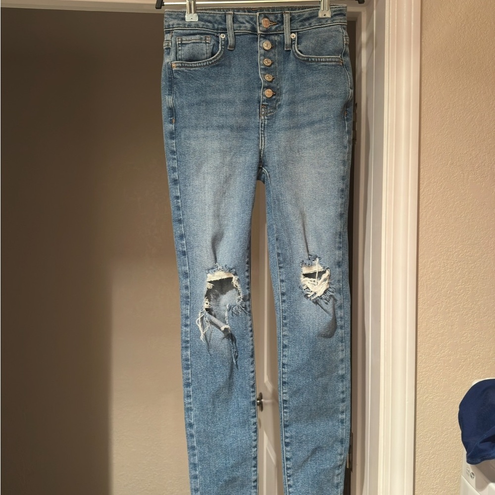 Forever 21 Blue High Rise Distressed Jeans